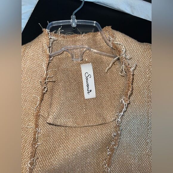 Souvenir Italy Lightweight Ecru Linen Duster Coat w/ Raw-Edge Collar Large EUC - Picture 3 of 6